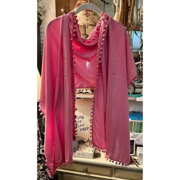 New April Marin Pink Pom Pom Scarf - Picture 1 of 4